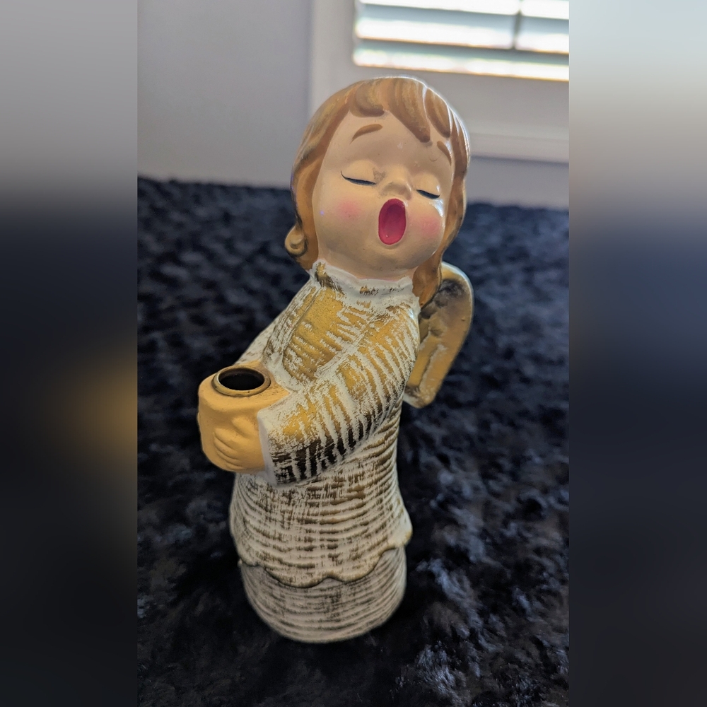 Vintage Angel Chalk ware Choir Candle holder 1950s